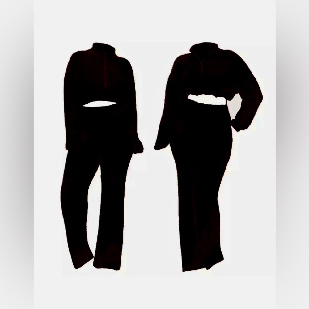 SKIMS L/XL NWOT Two Piece Set Cozy Knit Half Zip Crop Top and Wide Leg Pant Onyx